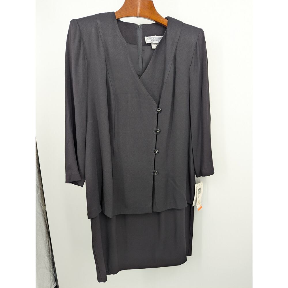 NWT Vintage Jessica Howard Black Gown Size 18 Long Sleeve Skirt Suit
